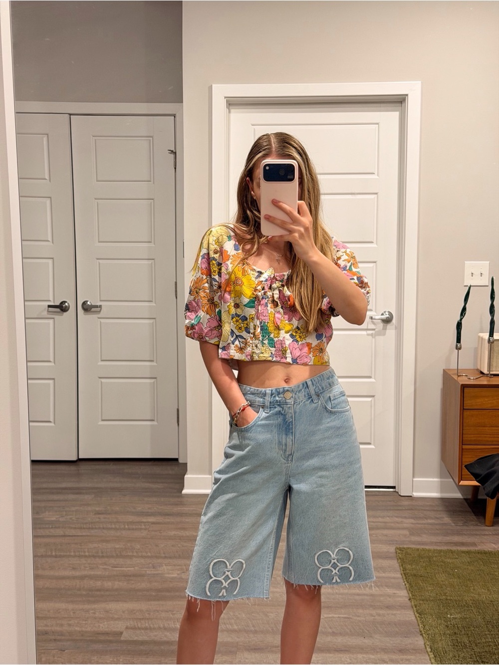 Us Together Floral Boho Crop Top 100% Cotton Puff Sleeve Cottagecore Hippie Sz L